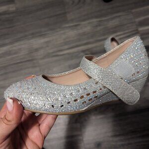 girls silver wedge heels